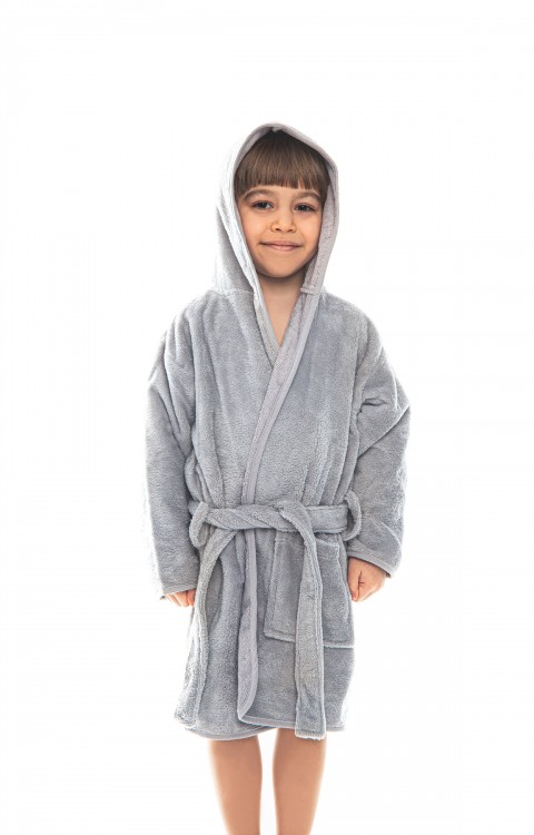 BAMBU ÇOCUK BORNOZ ORGANİK (5-6 Yaş  GRİ)