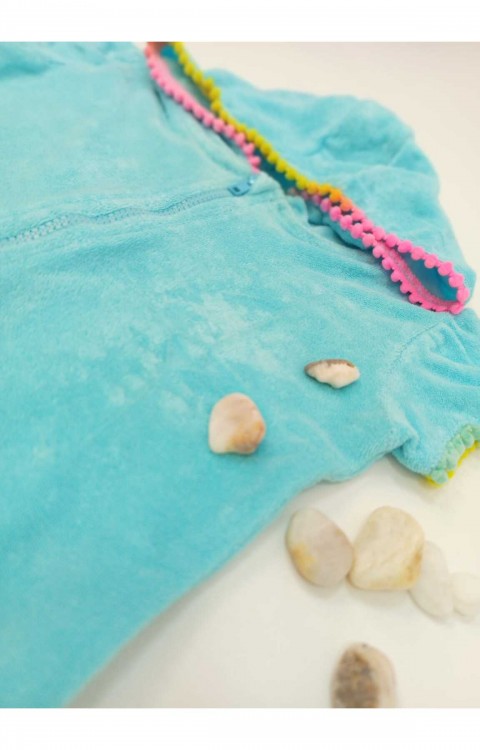 çocuk havlu plaj elbisesi (11-12 Yaş  Mavi)