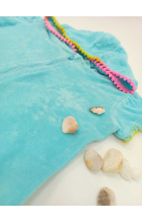 çocuk havlu plaj elbisesi (11-12 Yaş  Mavi)