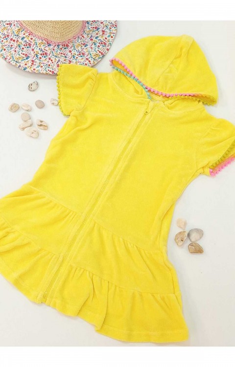 çocuk havlu plaj elbisesi (11-12 Yaş  Sarı)