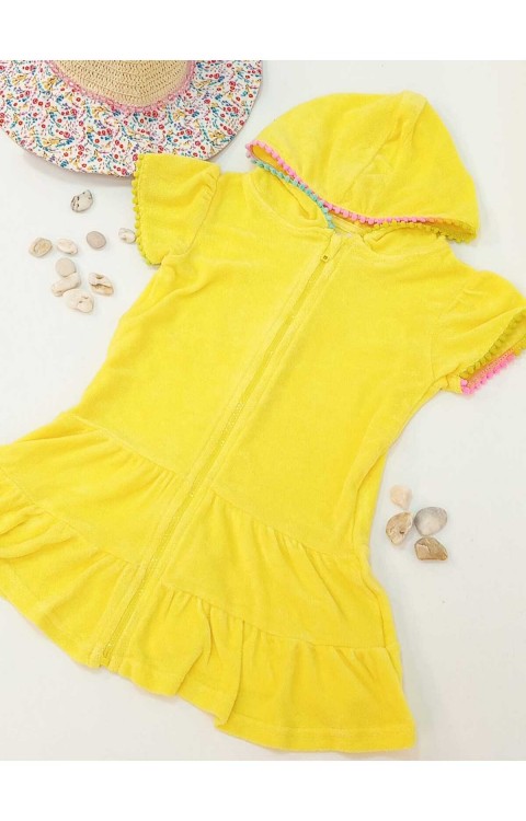 çocuk havlu plaj elbisesi (13-14 Yaş  Sarı)