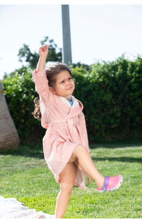 jakarlı çocuk bornoz (6-7 Yaş  Pembe)