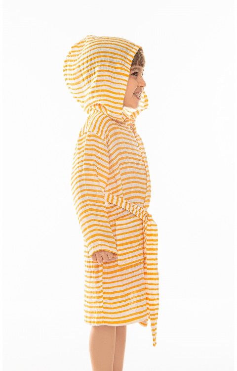 müslin çocuk bornoz (0-2 Yaş  Sarı çizgili)