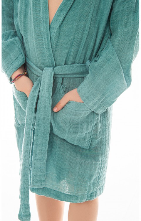 müslin çocuk bornoz (0-2 Yaş  Yeşil)