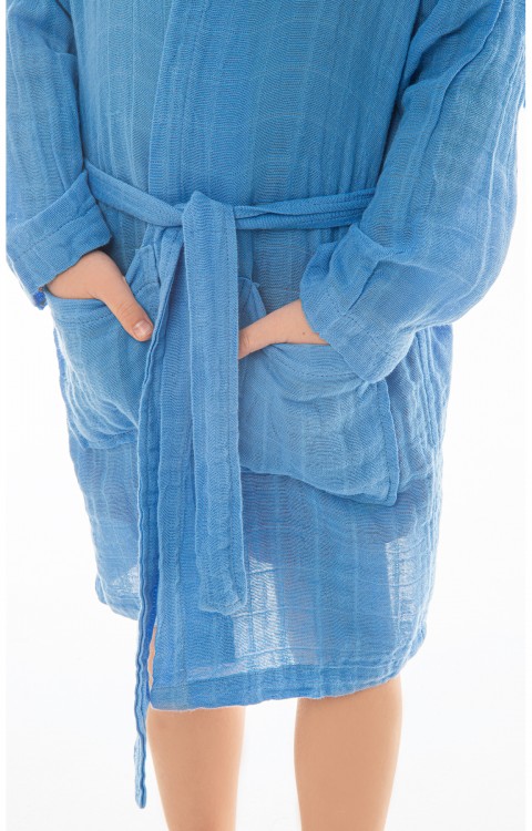 müslin çocuk bornoz (2-4 Yaş  Mavi)