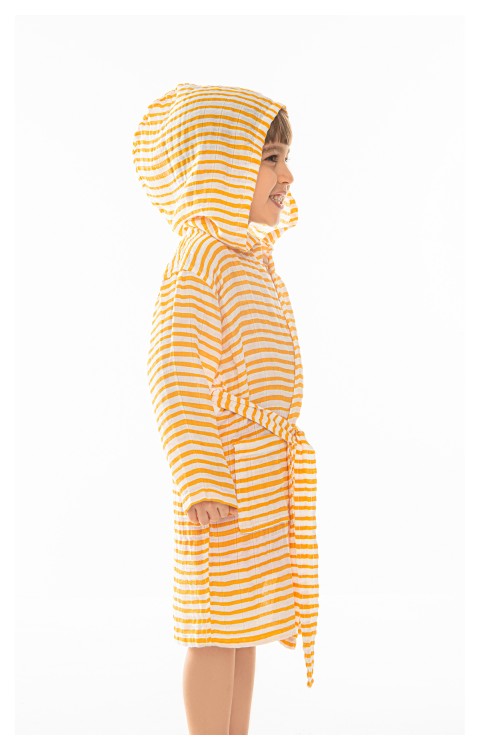 müslin çocuk bornoz (2-4 Yaş  Sarı çizgili)