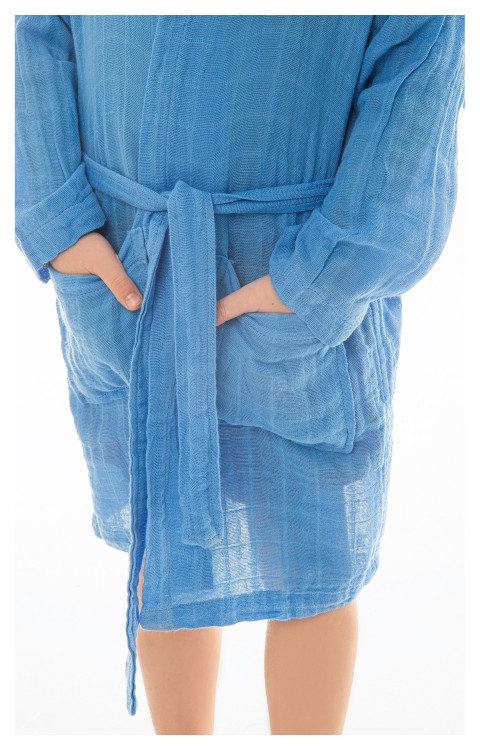 müslin çocuk bornoz (4-6 AY  Mavi)