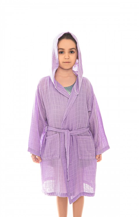 müslin çocuk bornoz (4-6 AY  Mor)
