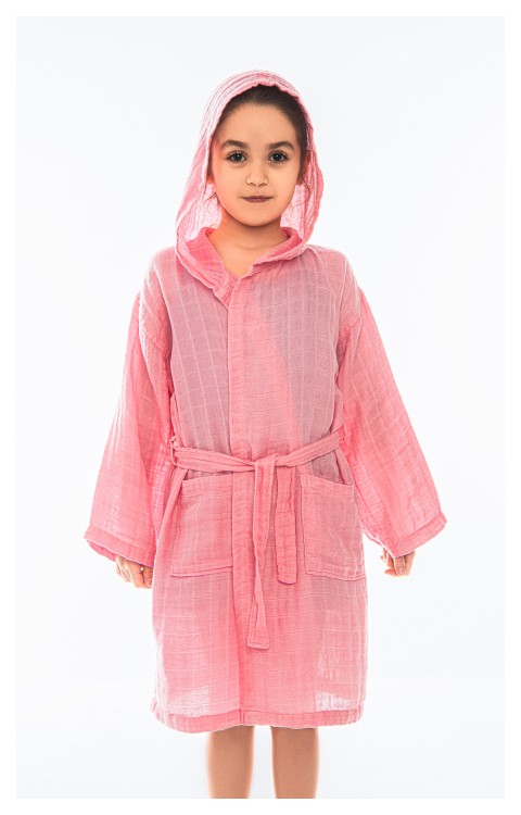 müslin çocuk bornoz (4-6 AY  Pembe)
