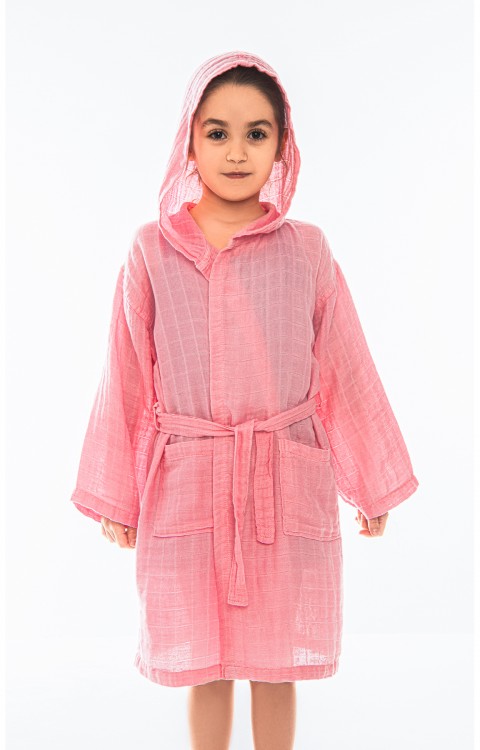 müslin çocuk bornoz (4-6 AY  Pembe)