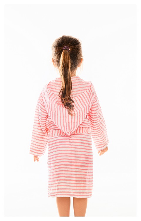 müslin çocuk bornoz (4-6 AY  Pembe çizgili)