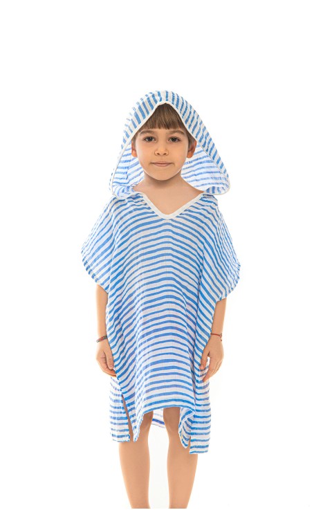 MÜSLİN ÇOCUK PANÇO (0-2 Yaş  Mavi Çizgili)