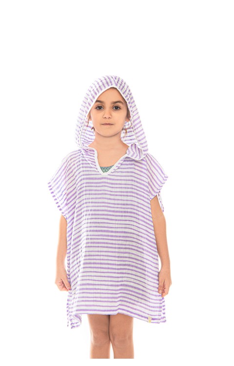 MÜSLİN ÇOCUK PANÇO (2-4 Yaş  Mor Çizgili)