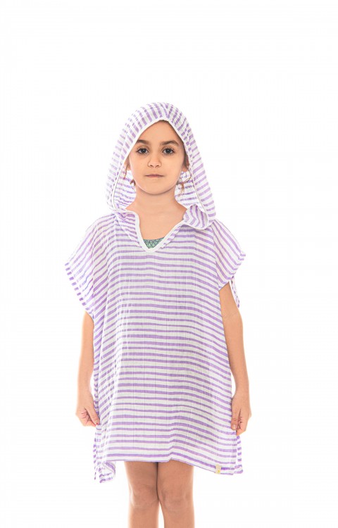 MÜSLİN ÇOCUK PANÇO (2-4 Yaş  Mor Çizgili)