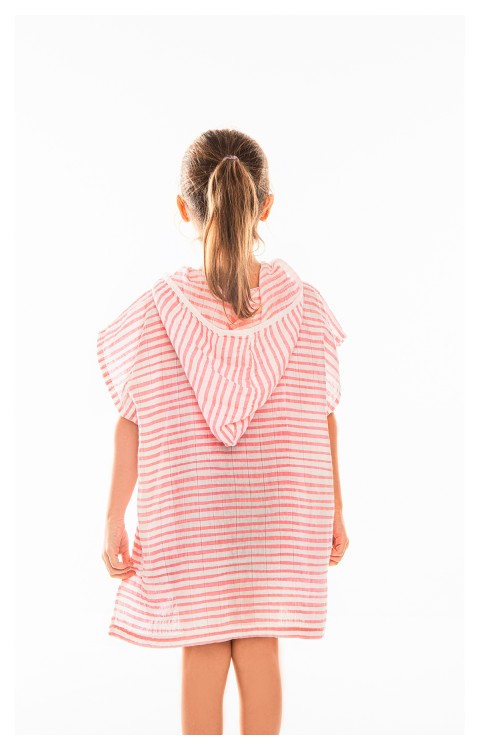 MÜSLİN ÇOCUK PANÇO (2-4 Yaş  Pembe Çizgili)