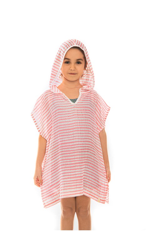 MÜSLİN ÇOCUK PANÇO (2-4 Yaş  Pembe Çizgili)