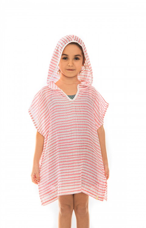 MÜSLİN ÇOCUK PANÇO (2-4 Yaş  Pembe Çizgili)