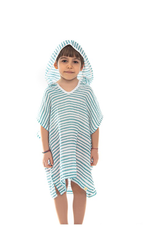 MÜSLİN ÇOCUK PANÇO (2-4 Yaş  Yeşil Çizgili)