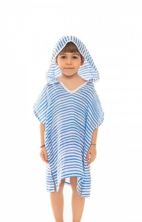MÜSLİN ÇOCUK PANÇO (4-6 Yaş  Mavi Çizgili)