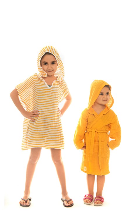 MÜSLİN ÇOCUK PANÇO (4-6 Yaş  Sarı Çizgili)