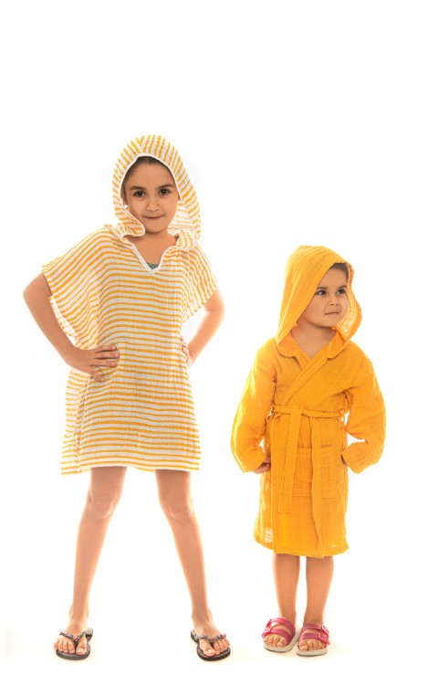 MÜSLİN ÇOCUK PANÇO (4-6 Yaş  Sarı Çizgili)