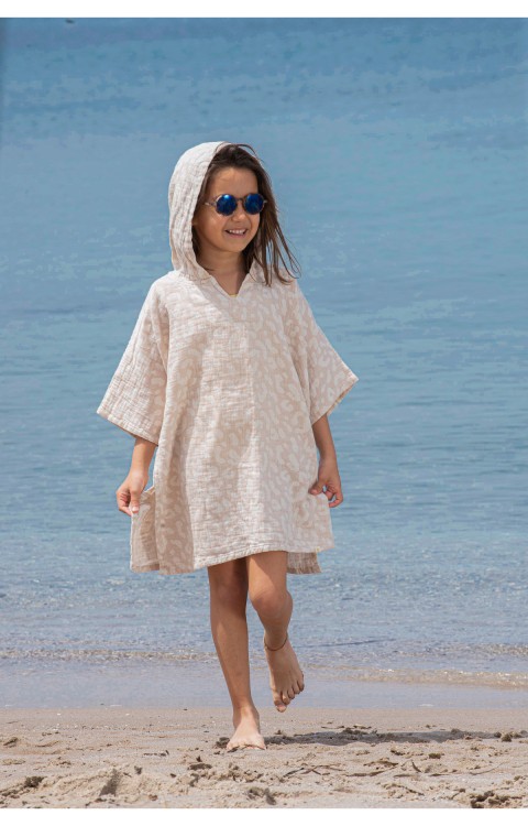 müslin panço çocuk plaj elbisesi (5-6  Buğday Kahve)