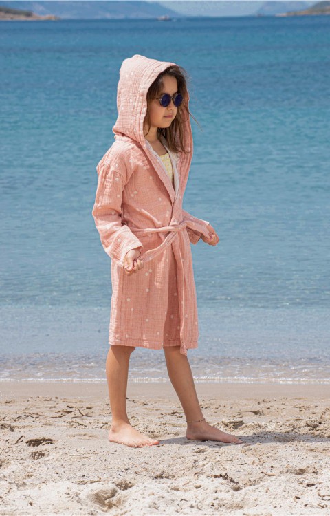 Pamuklu Çocuk Bornoz (6-7 Yaş  Kırmızı kiremit)